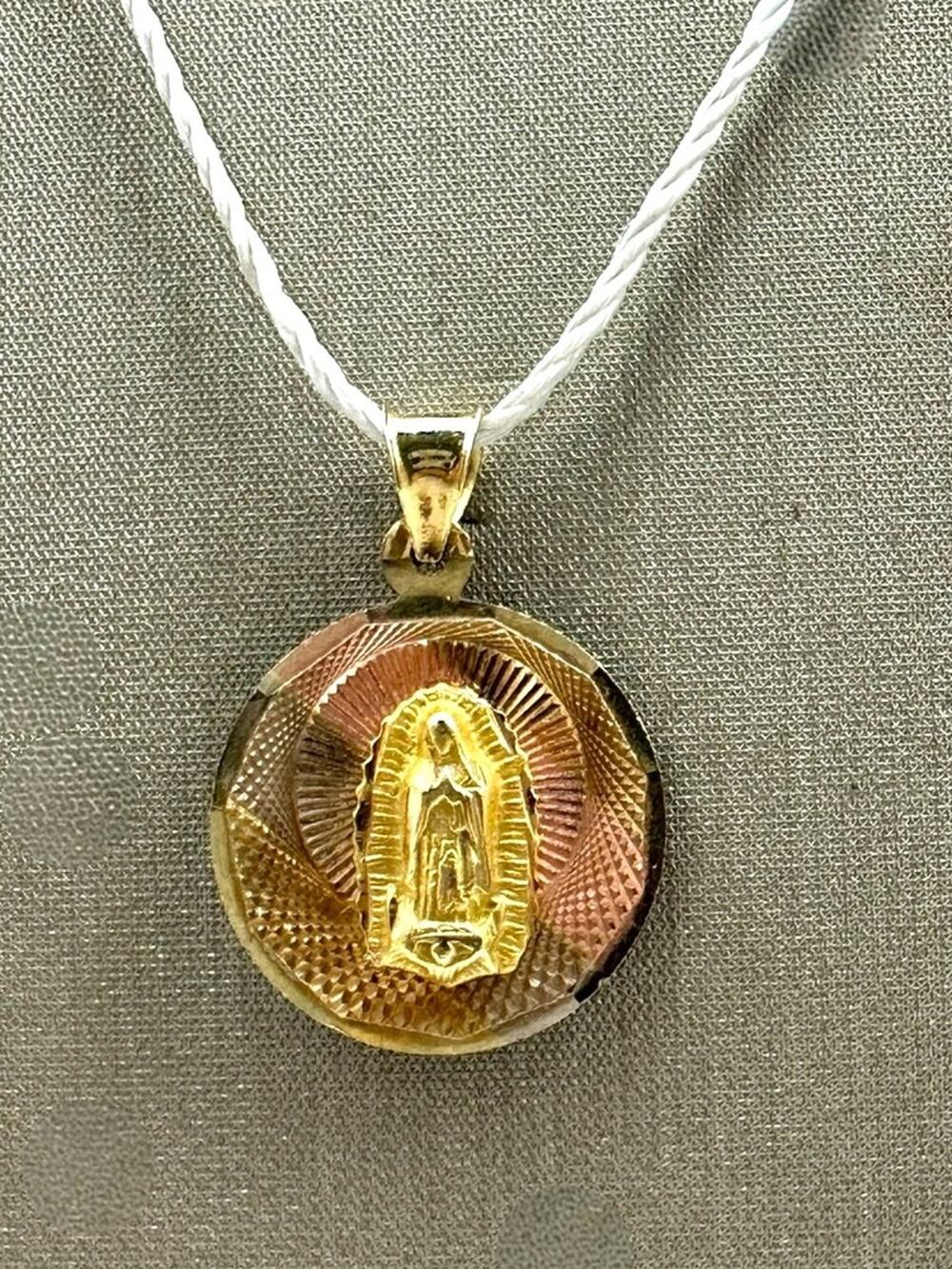 14K Tri-Tone Gold Round Mary/Jesus Double Sided Pendant (15160)